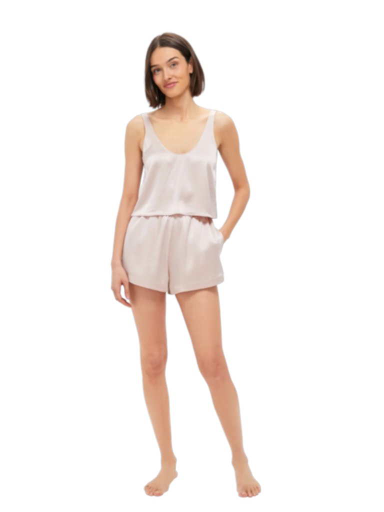 Nwt Leset Barb Boxer Shorts Womens Large Pink Beige Sakura Satin Elastic Waist